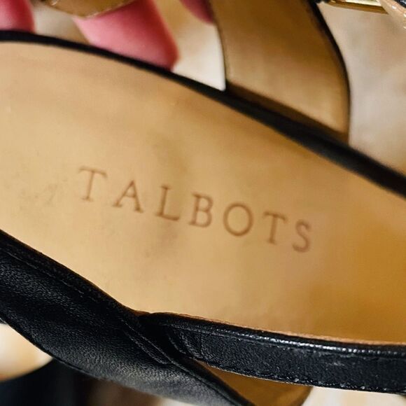 TALBOTS Black Strappy Espadrille Heel Black Leather Pumps SZ 10 - Picture 3 of 12